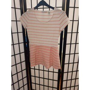 Isaac Mizrahi Live Tee Pink & White Size XXS Stripes Scoop Peplum Short Sleeve